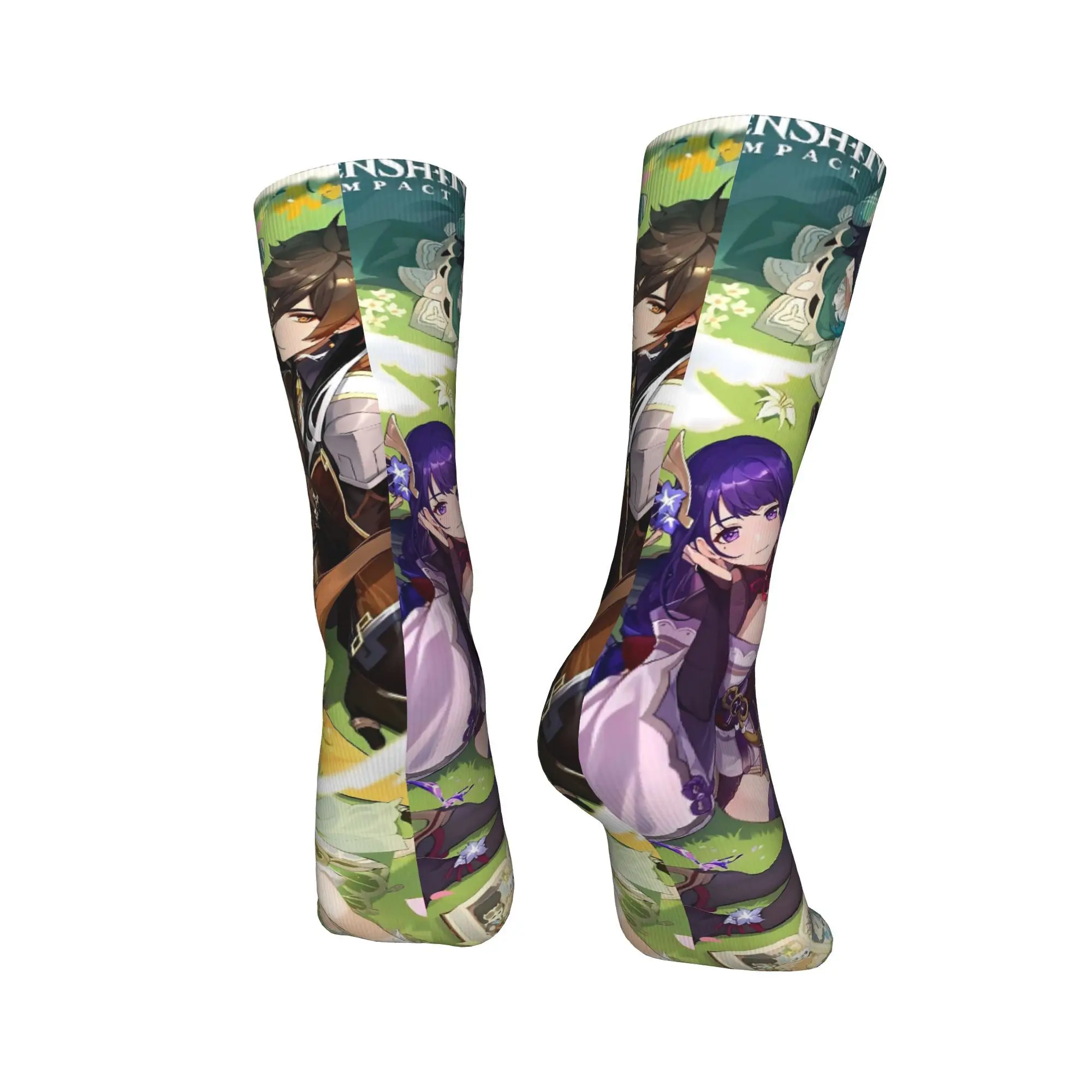 أنيمي لعبة Genshin تأثير جوارب الجوارب غير رسمية النساء الرجال الجوارب المريحة الخريف الجري الرسم عدم الانزلاق الجوارب هدية فكرة