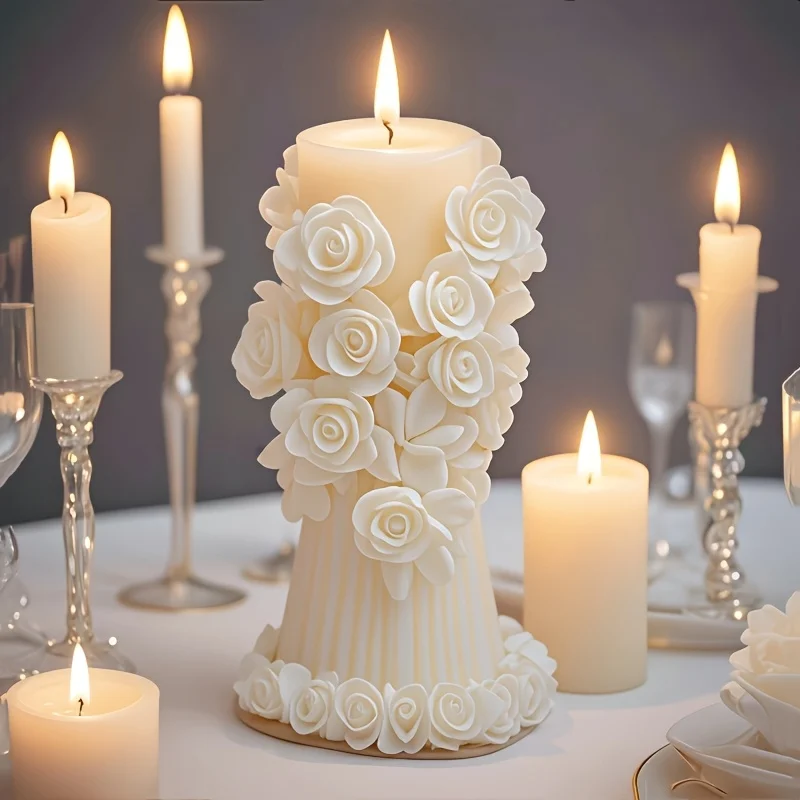 

DIY Rose-Shaped Pillar Scented Candle Silicone Mold Wedding Valentine's Day Home Decor Plaster Decorative Molds for Candles