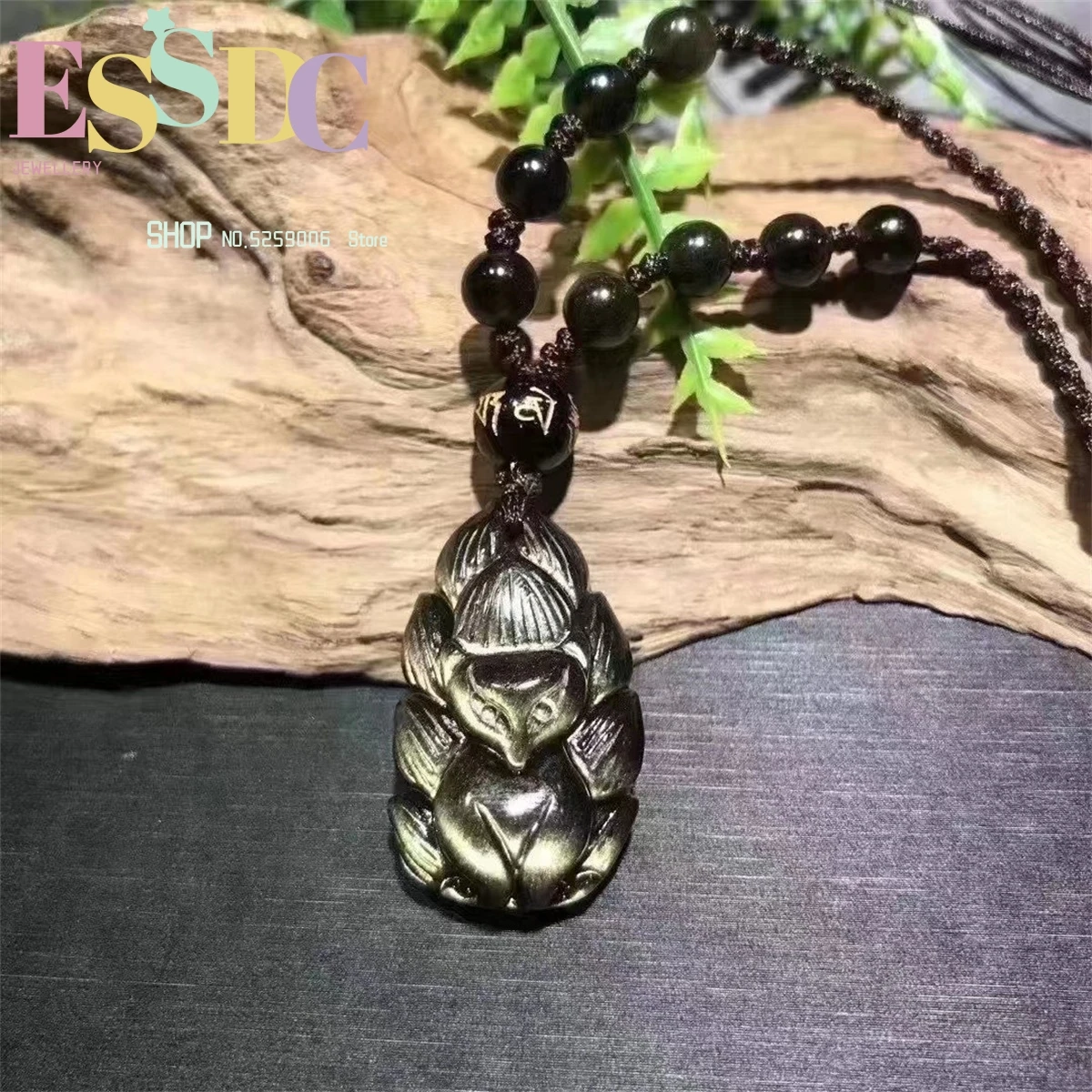 Natural Gold Obsidian Colorful Eye Small Nine Tailed Men's and Women's Half Bead Chain Telescopic Adjustable Necklace Charm Gift