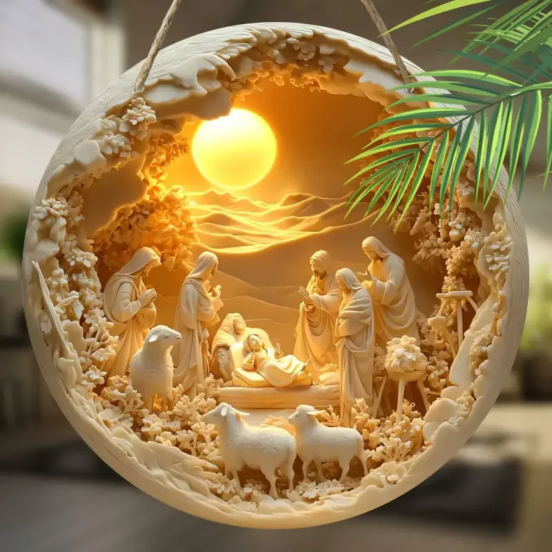Handmade Nativity Scene sculptures - acrylic religious statues, country farmhouse Christmas table decorations