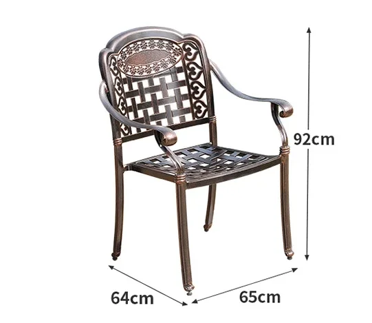 Outdoor cast aluminum European casual dining table and chairs