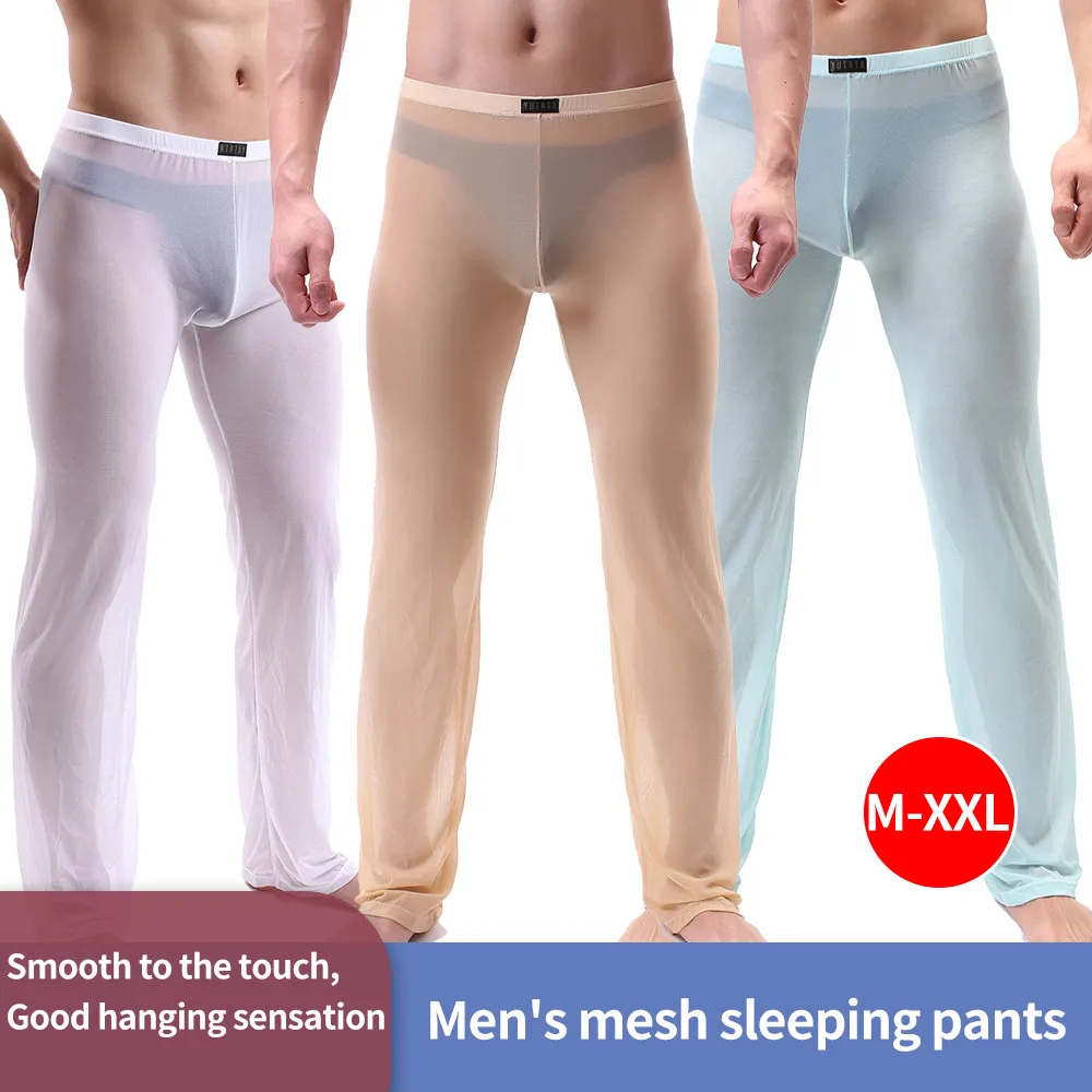 Men's Sheer Mesh Sleep Pants - Silky Smooth Quick-Dry Transparent Loungewear for Home Relax & Nightwear Comfort All Seasons