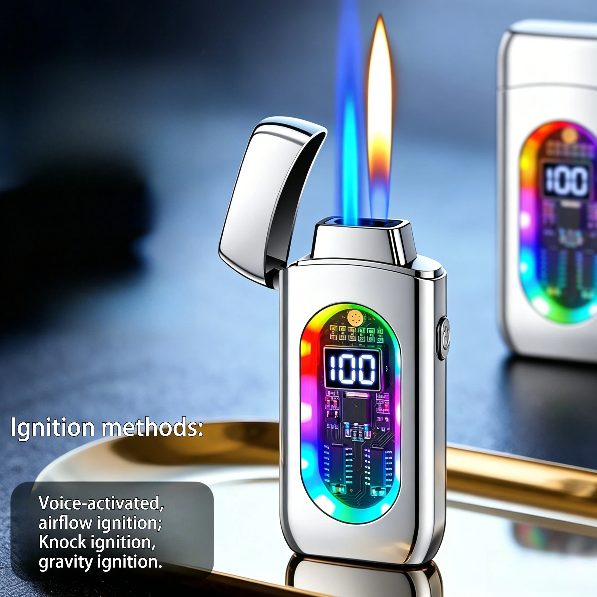 Creative Windproof Sound Control Lighter, Multiple Ignition Modes, Double Flame Design, Cool Portable Cigarette Igniter Men Gift