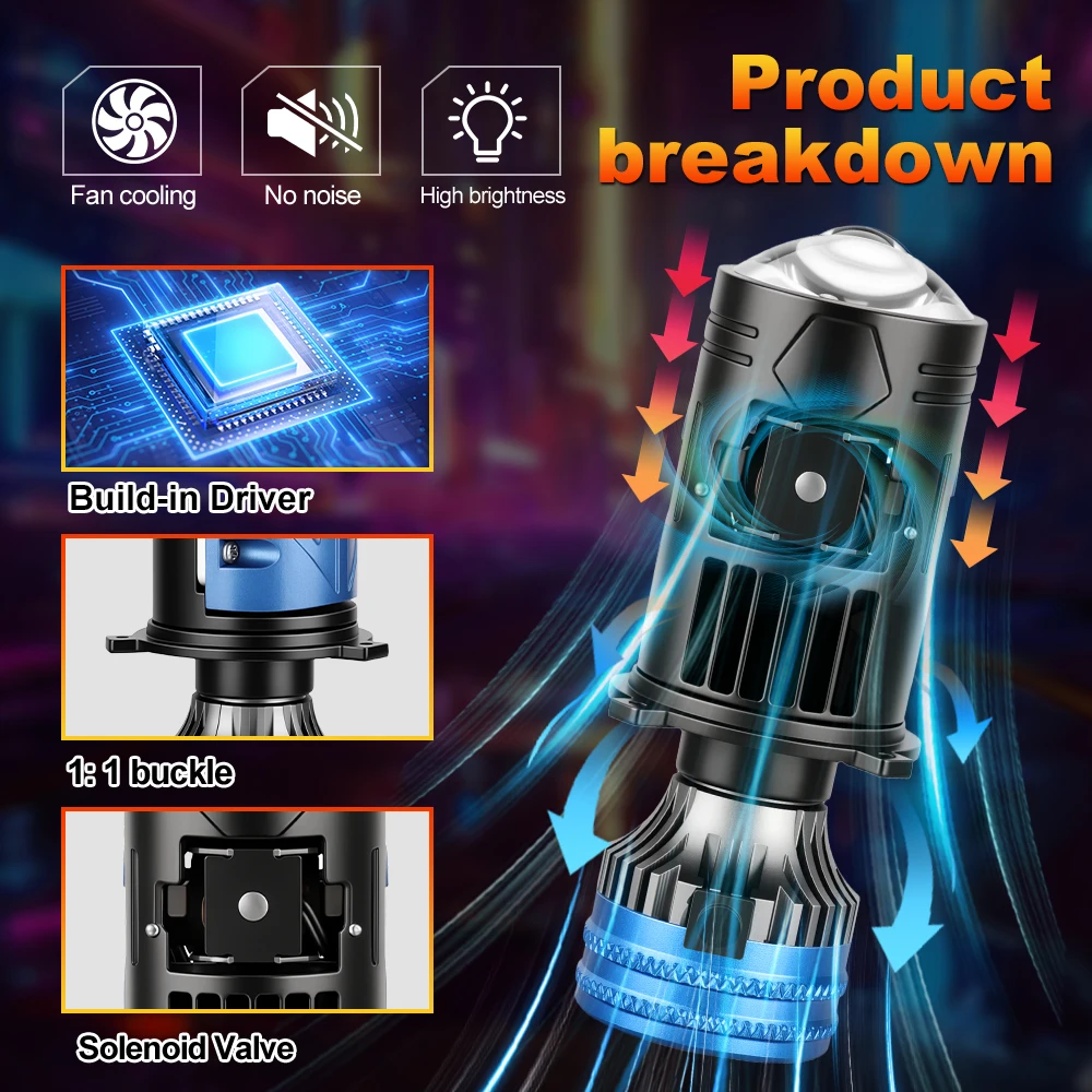 New Car H4 LED Len Headlight Bulb With Mini Lens 30000LM Super Bright Hi/Lo Beam White Light 6500K for Cars & Moto Accessories