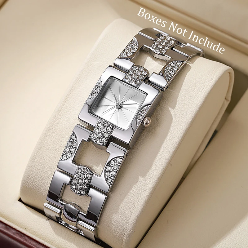 Retro alloy set temperament women's bracelet watch square bar nail full diamond quartz women's watch steel strip