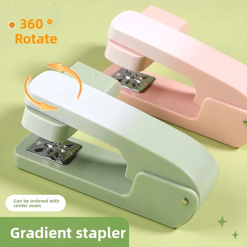 Stapler 360 Degree Rotatable Office Stapler Needle High Value Household Type Can Be Fixed Middle Seam Stationery Gift