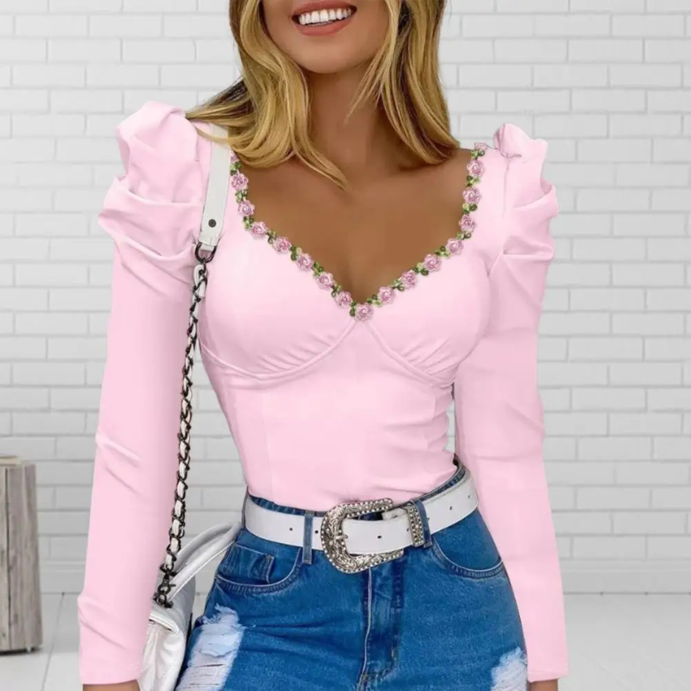 

Женская футболка с цветочным принтом, с квадратным вырезом и пышными рукавами, облегающая уличная одежда, Топ для женщин, весна-лето, модная трендовая дышащая футболка