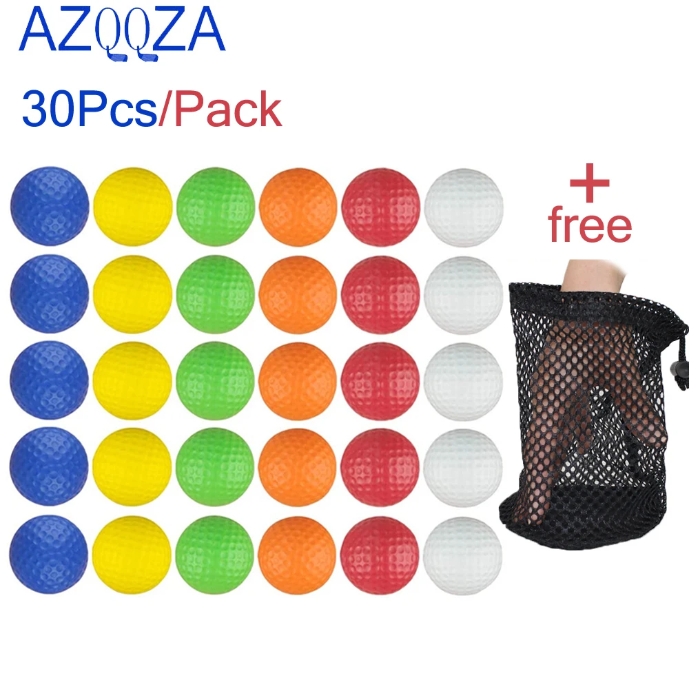 30Pcs Golf Balls with 1Pcs Golf Ball Bag Pouch Drawstring Closure PE Plastic Toy Ball Home Golf Practice Ball Beginner mix color