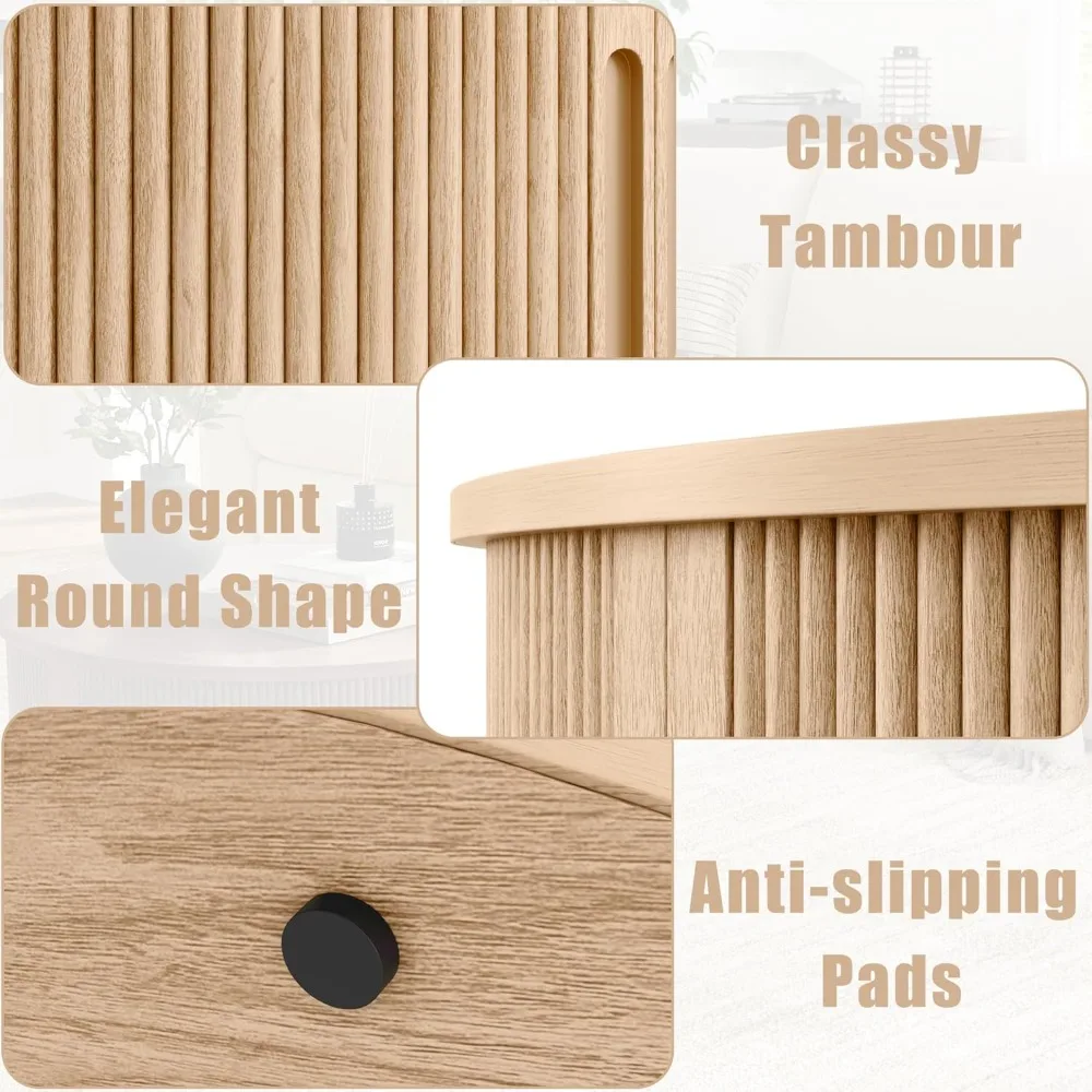 طاولة قهوة مستديرة، طاولة قهوة ذات أسطوانة 31.5 مع باب منزلق، طاولة مركزية مع مساحة تخزين، منتصف Ce #6