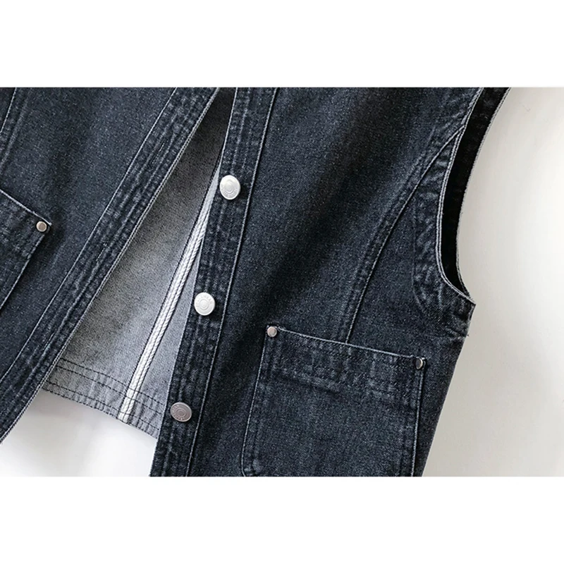 Black Blue White Denim Vest Women Waistcoat Slim Short Cowboy Sleeveless Jacket Coat Korean O Neck Pocket Jeans Vests Female