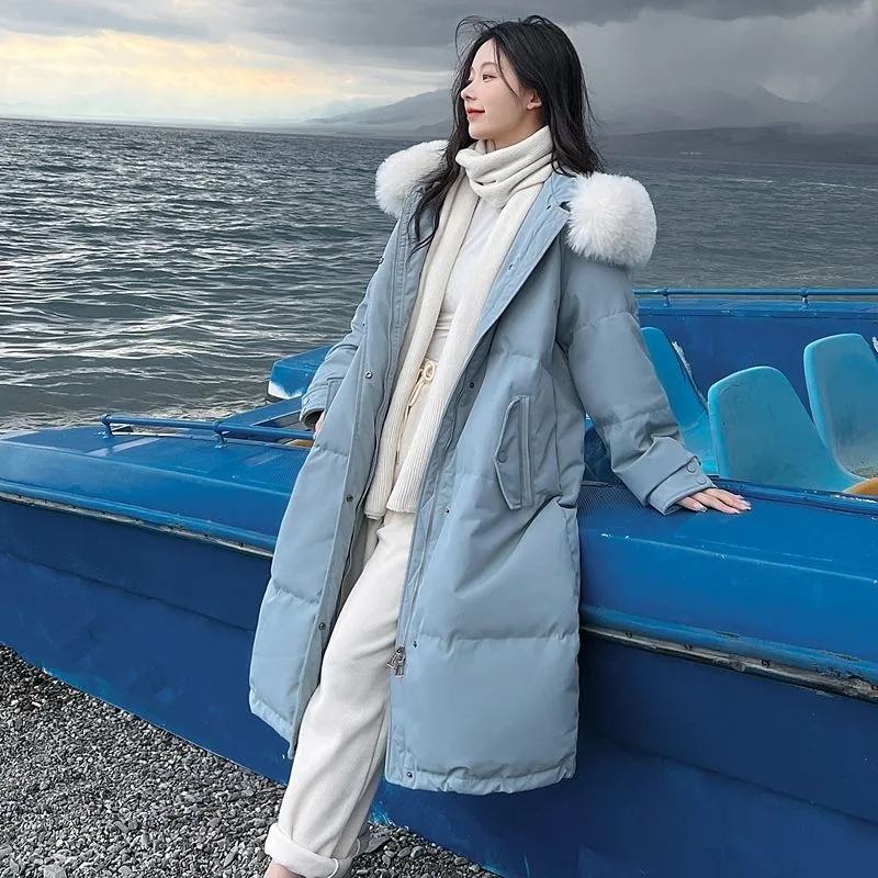 New Women Down Cotton Coat Winter Jacket Female Mid Length Version Parkas Thick Warm Outwear Hooded Fur Collar Overcoat