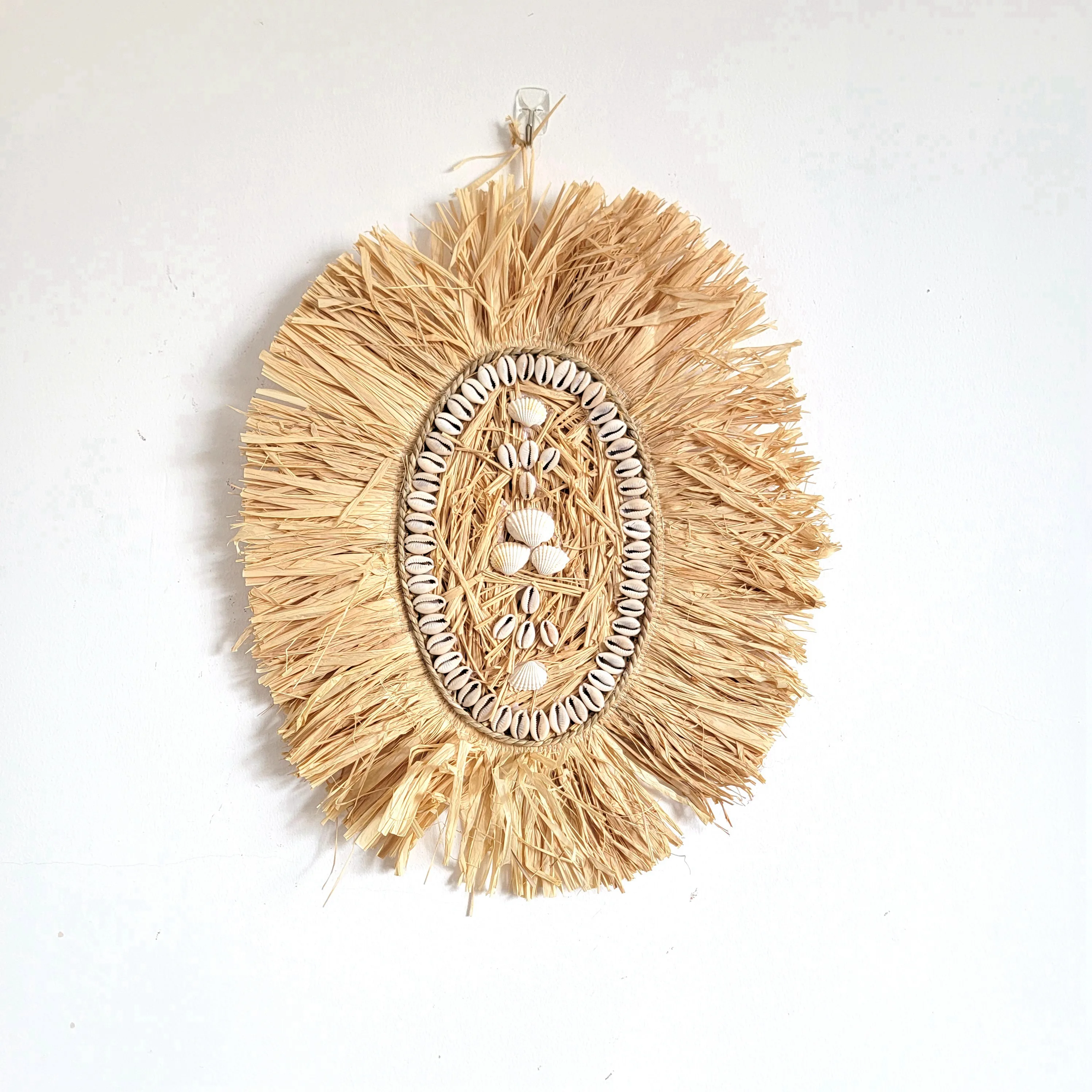 

RAFFIA DECORATION-HANDMADE -WALL HANGER-oval SHAPE WITH shells-35*45cm