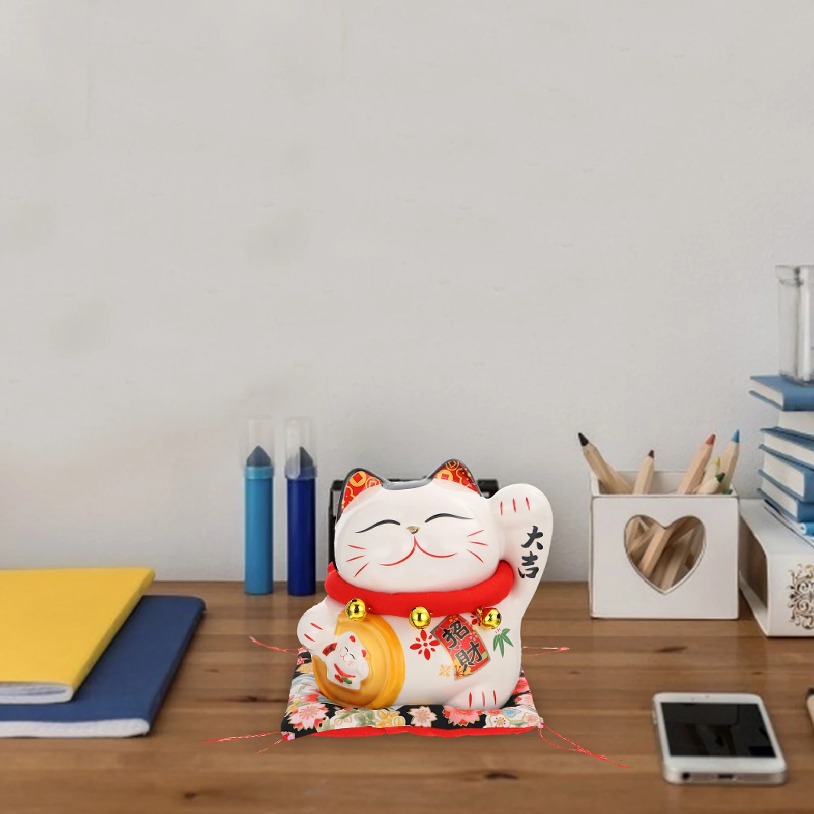 

Lucky Cat Ceramic Piggy Bank Smooth Savings Jar for Store Wealth Auspiciousness Suitable Shop Office Living Room Restaurant