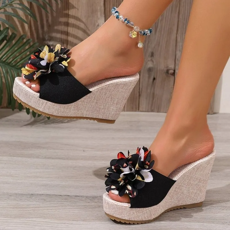 

2026 Summer Beach Platform Women Wedge Slippers Appliques Butterfly-knot Female Sandals Clog Shoes Slides Women