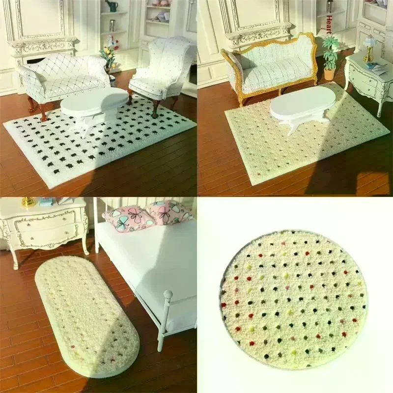 1: 12 Dollhouse Miniature Plush Carpet Fluffy Mat Model Photography Prop Kids Pretend Play Toys Doll House Mini Decoration Gifts