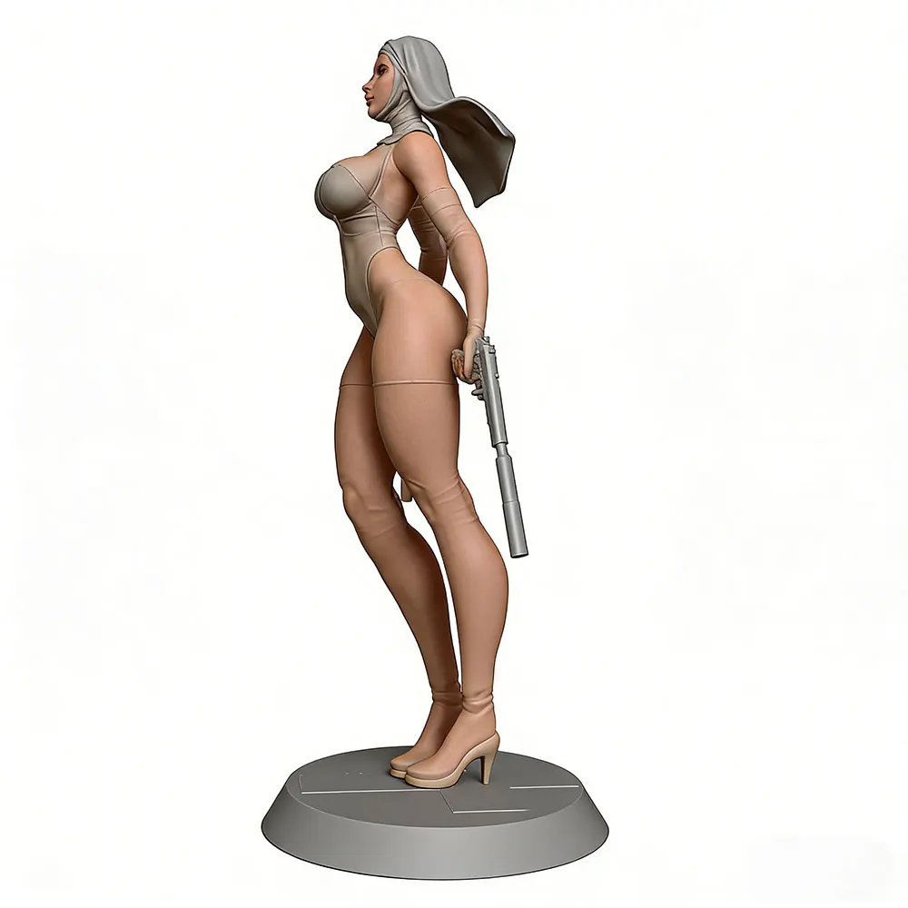 1/24 Scale Resin Miniature Model Statue, Sexy Nun Figure, 75mm Scale Doll Toy Model Kit, Gun-Shaped 