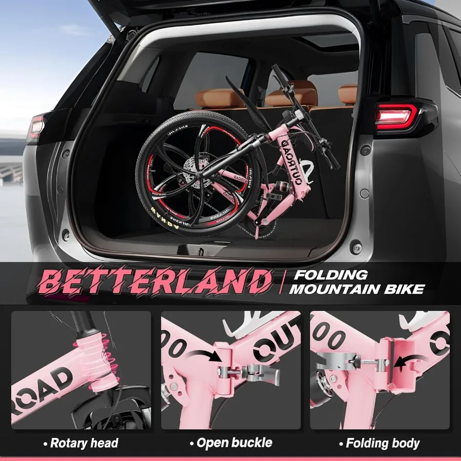 دراجة جبلية قابلة للطي للبالغين مقاس 26 بوصة، 21 سرعة قابلة للطي مع تعليق كامل للتنقل في الحضرية والمغامرات الخارجية H