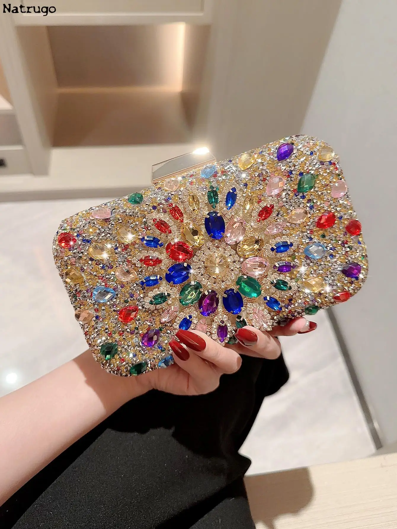 Luxury Crystal Evening Bag For Women Shiny Gemstone Inlay Party Dinner Handbags Bridal Clutch Wedding Party Bag