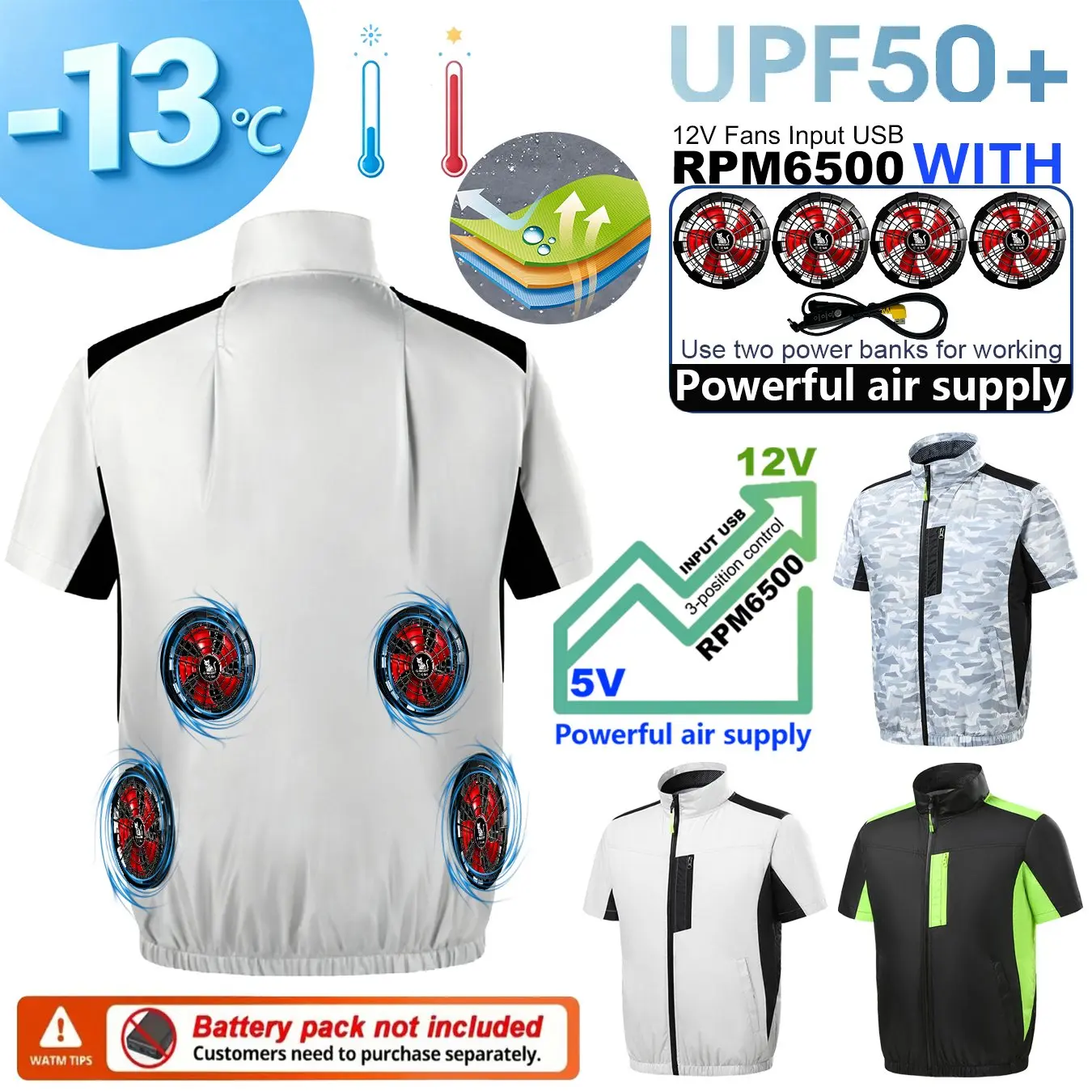 Summer 4 Fans Air Conditioning Cooling Vest Men Women Ultralight Outdoor Jacket Sun Protection Windbreaker Travel Fishing Sports