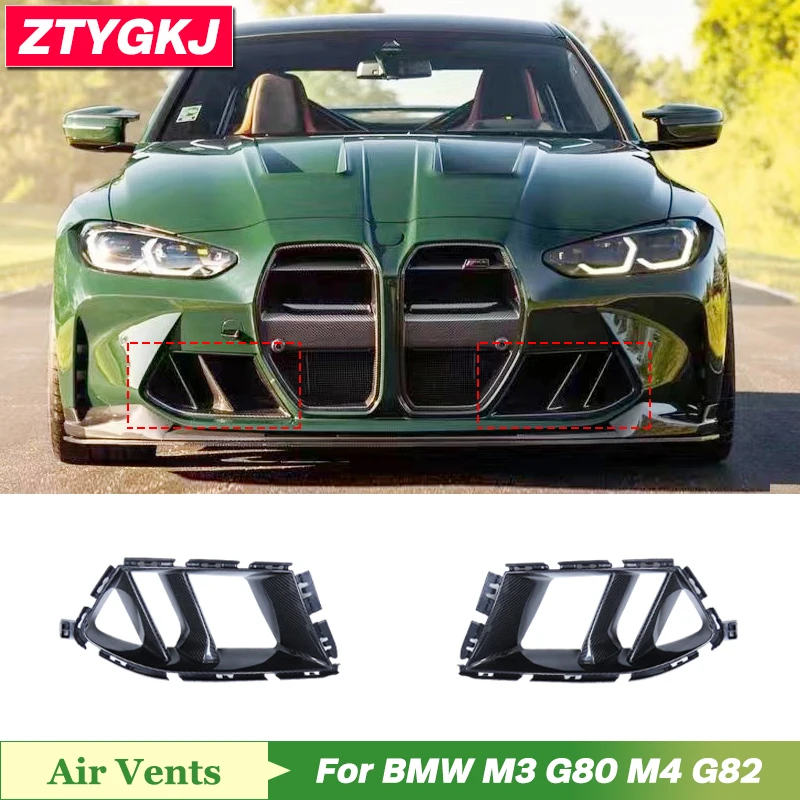 R44 Style Carbon Fiber Material Front Bumper Trims Air Vents For BMW M3 G80 M4 G82 G83 Tuning 2022 Up