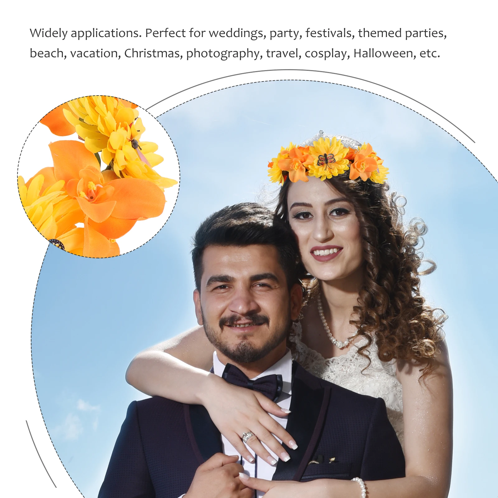 

Bohemia Flower Wreath Headband Adjustable Artificial Floral Headdress For Wedding Party Festival Photography Travel Hair