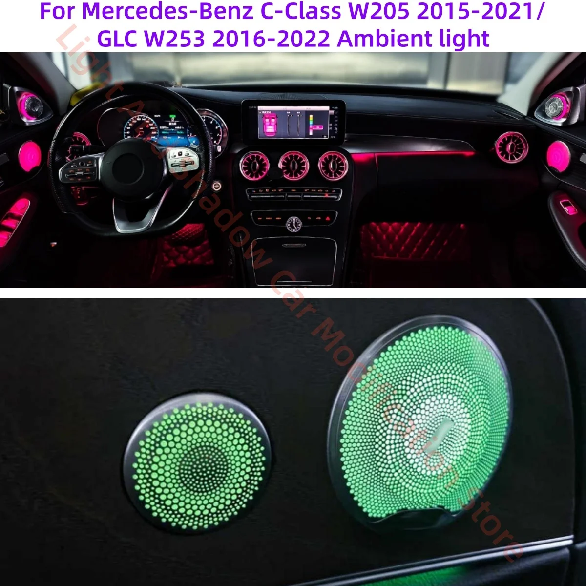 

Для Mercedes-Benz C-Class W205 2015-2021/GLC W253 2016-2022 Декор автомобиля Вращающийся твитер Светящаяся крышка Светящийся воздухозаборник