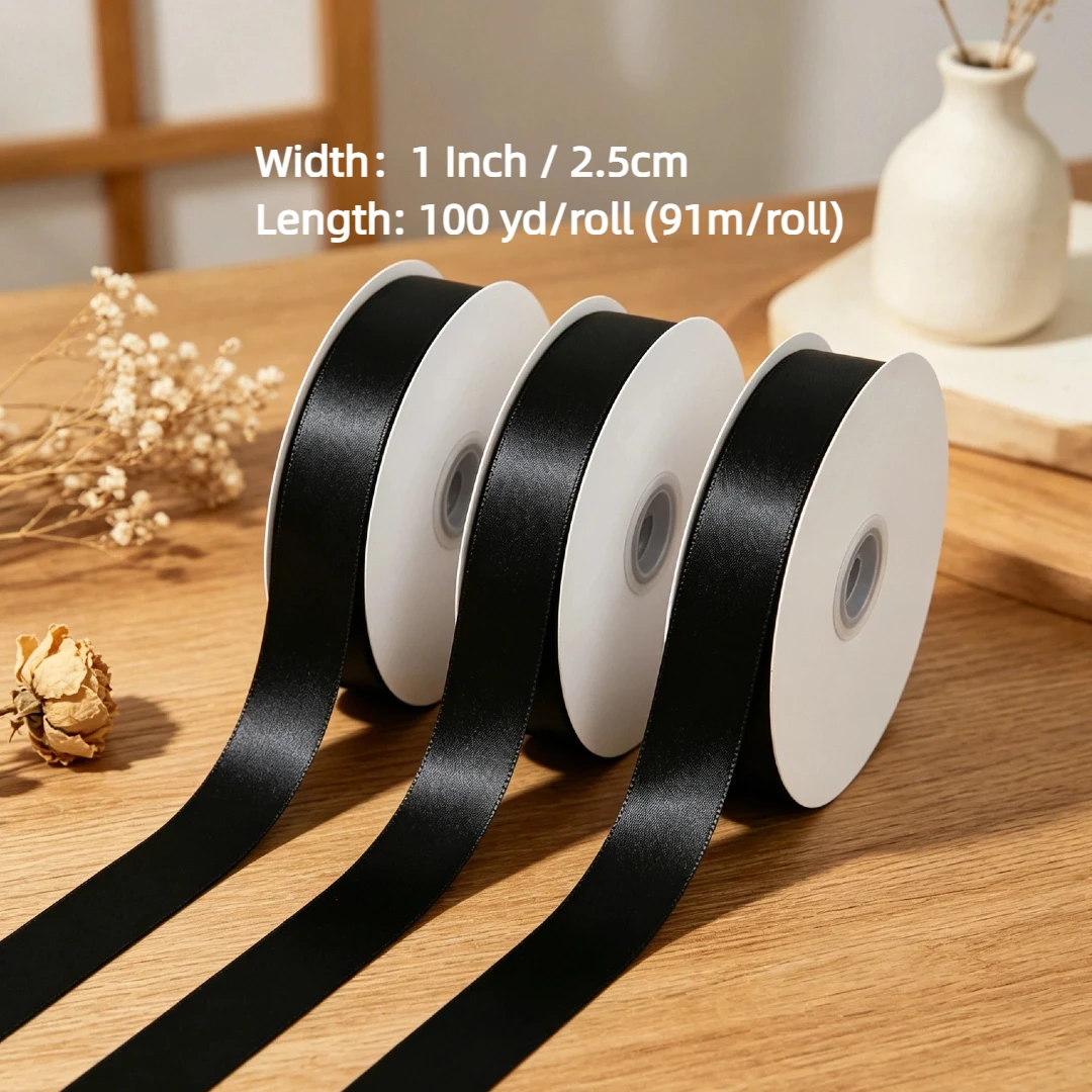 1 Inch x 100yds Black Satin Ri - Ribbon Bow Gift review and price