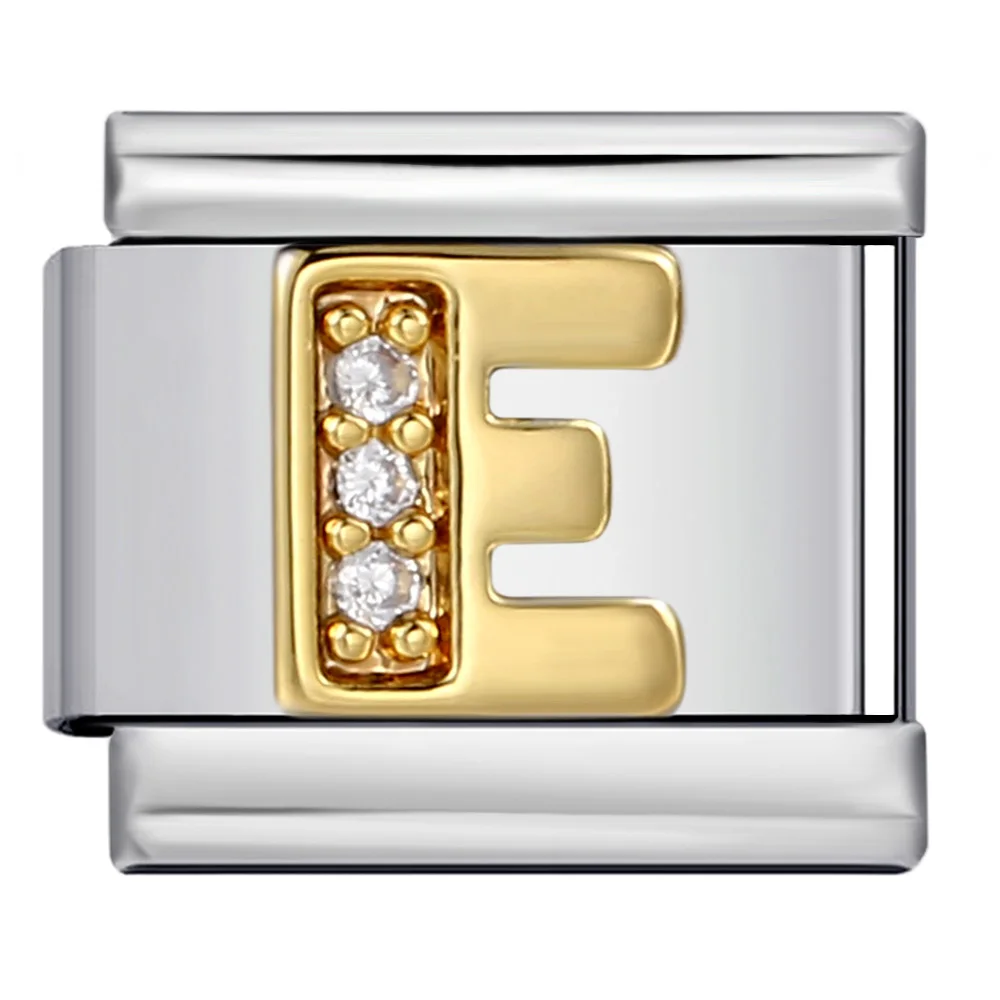 New Fashion A-Z 26 Letter Gold Color Inlaid Zirconia Italian Charm Link Fit 9mm Stainless Steel Bracelet Making DIY Jewelry