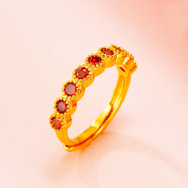 

Роскошное женское регулируемое кольцо из чистого золота 24 карата 9999 пробы с красным муассанитом