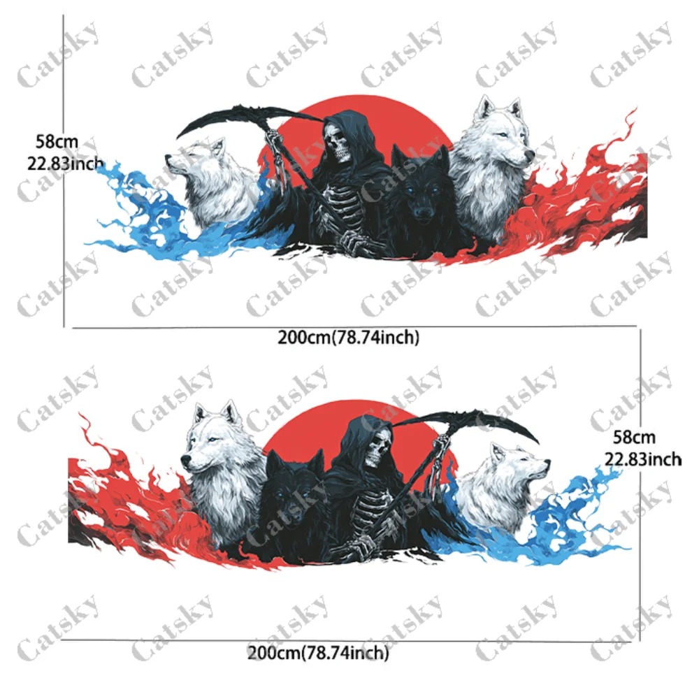 Two-sided Wolf and Flame Scythe Decal, Durable, Fade-resistant, Easy to Install and Remove - Enhance the aesthetic of vehicle wi