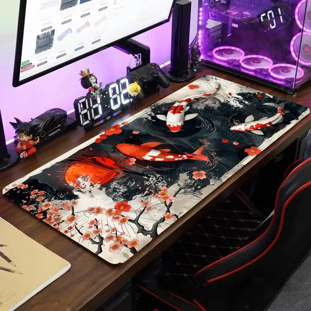

Plum Blossom Koi Art Mouse Pad Large Computer Office Game Table Mat XXL Rubber Anti-slip Stitched Keyboard Mats Long Desk Pads