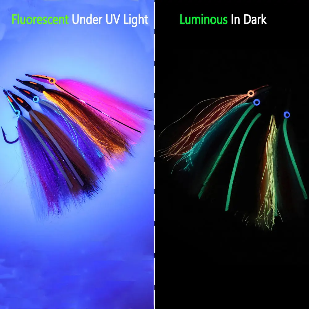 6/0 Leuchtender UV 5,89 Zoll Langer Mund Großer Köderfisch Streamer Fliege mit Epoxid 3D Fischaugen für Hecht, Meer, Tarpon, Salzwasser-Angelköder – Detail 7