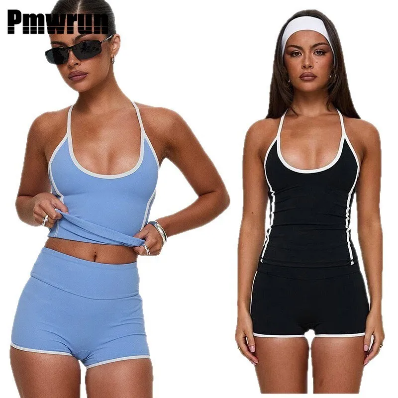 

PMWRUIN Women's 2 Piece Yoga Set: Racerback Tank Top & Shorts Breathable Stretchy Gym Yoga Running Workout Outfit