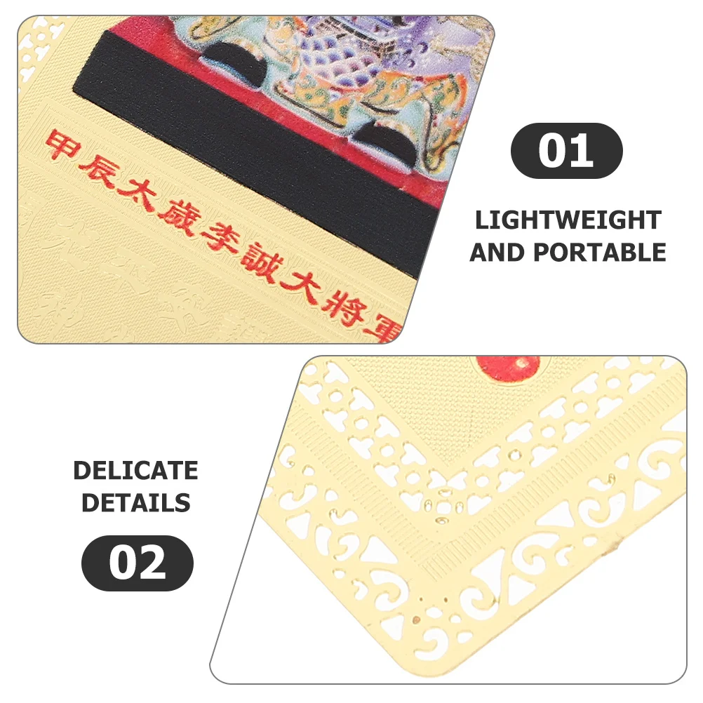 

2Pcs Chinese Style Taisui Blessing Amulet Cards Copper Traditional Luck Amulet Decor Feng Shui Decor Taisui Blessing Cards