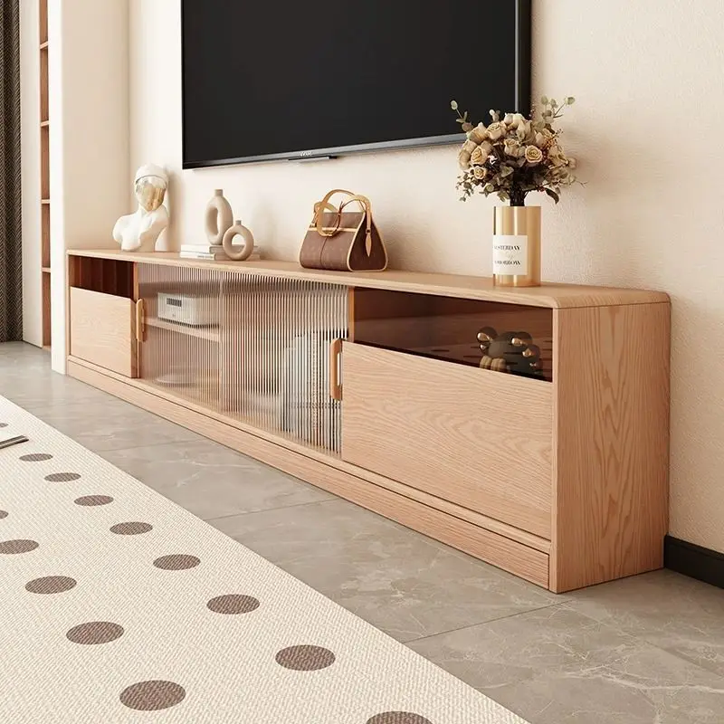 Narrow ultra-thin TV cabinet, all solid wood small apartment, ultra-narrow log, extremely narrow floor side cabinet