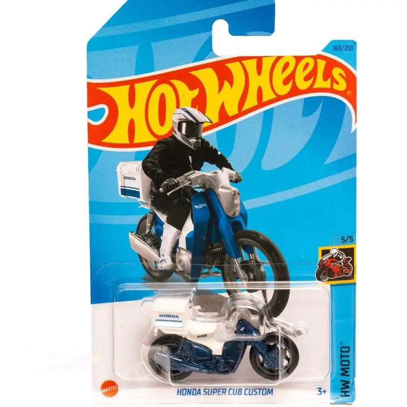Hot Wheels HW Moto # Modelo de Motocicleta Honda Super Cub 160 a Escala, Color Blanco Crema y Rojo, de Aleación Fundida a Presión, Juguete Coleccionable