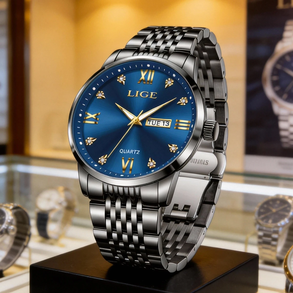 

Роскошные мужские часы LIGE, мужские часы с хронографом и датой, из нержавеющей стали, водонепроницаемые, светящиеся, спортивные, военные, мужские кварцевые часы