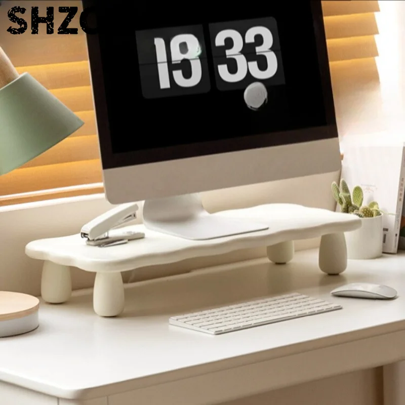 Solid Wood Monitor Stand Riser Ergonomic Desk Organizer Shelf Creative Computer Laptop Base Office Home Desktop Display Holder