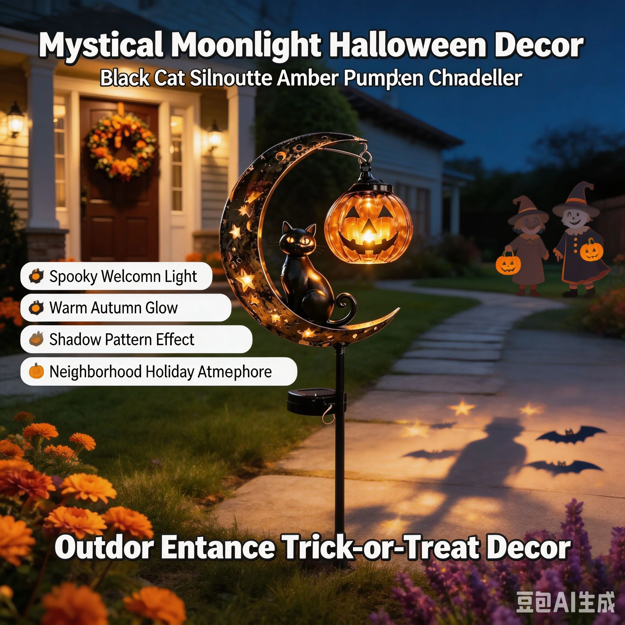 Outdoor Solar Garden Lights Halloween Fall Decorative Yard Stake Lamp Black Cat Pumpkin Waterproof Pathway Lawn Decor