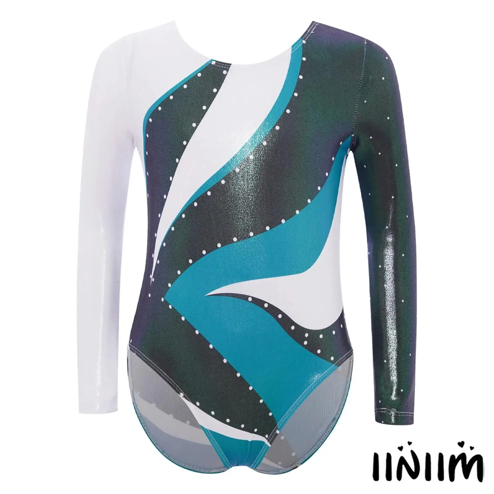 Tenue de danse de Ballet de gymnastique pour enfants filles, combinaison imprimée à col rond et manches longues pour exercices de gymnastique de classe de danse