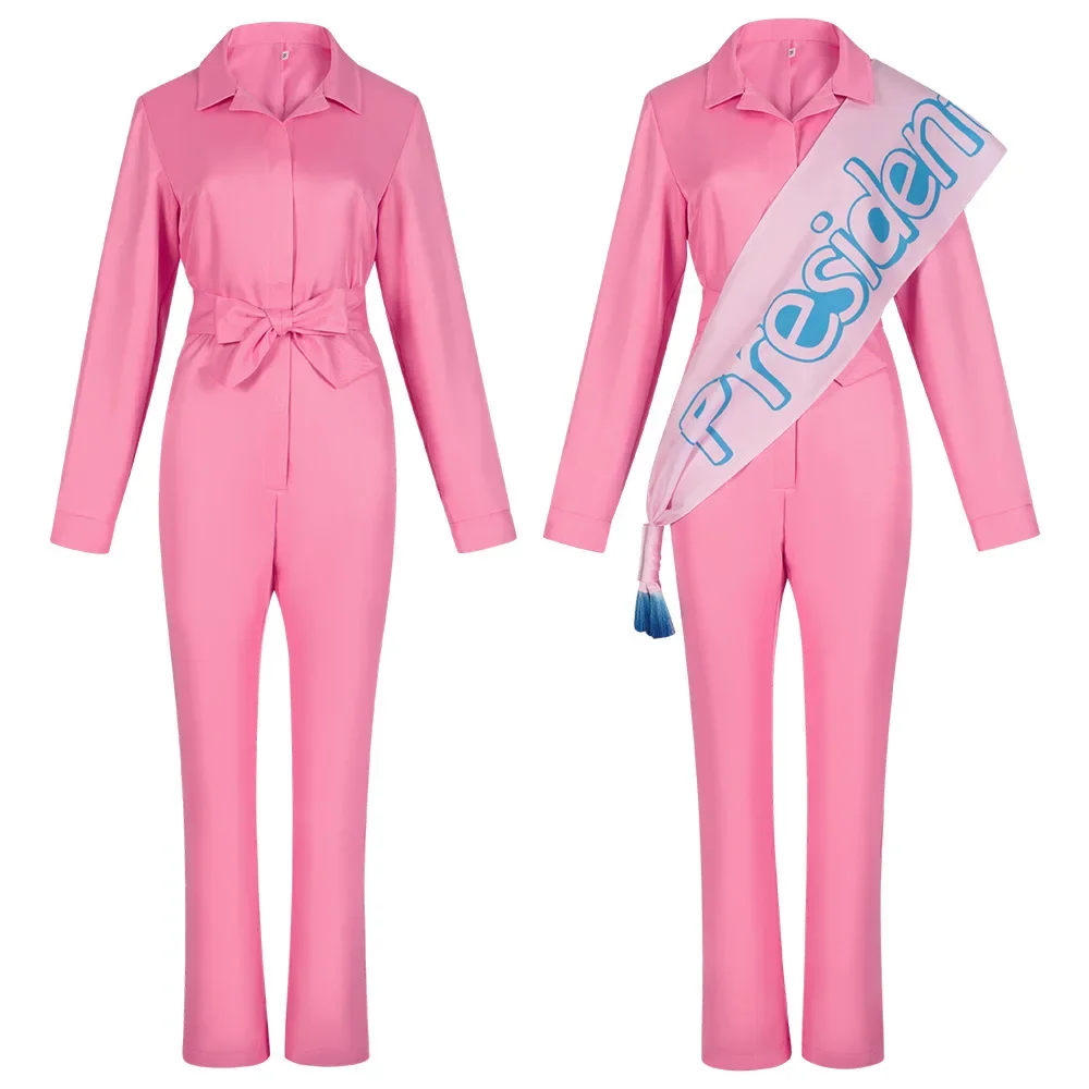 

Movie Margot Robbie Cosplay Costume Jumpsuit Pink Princess Women Bodysuit Halloween Carnival Party Fancy Uniform Roleplay