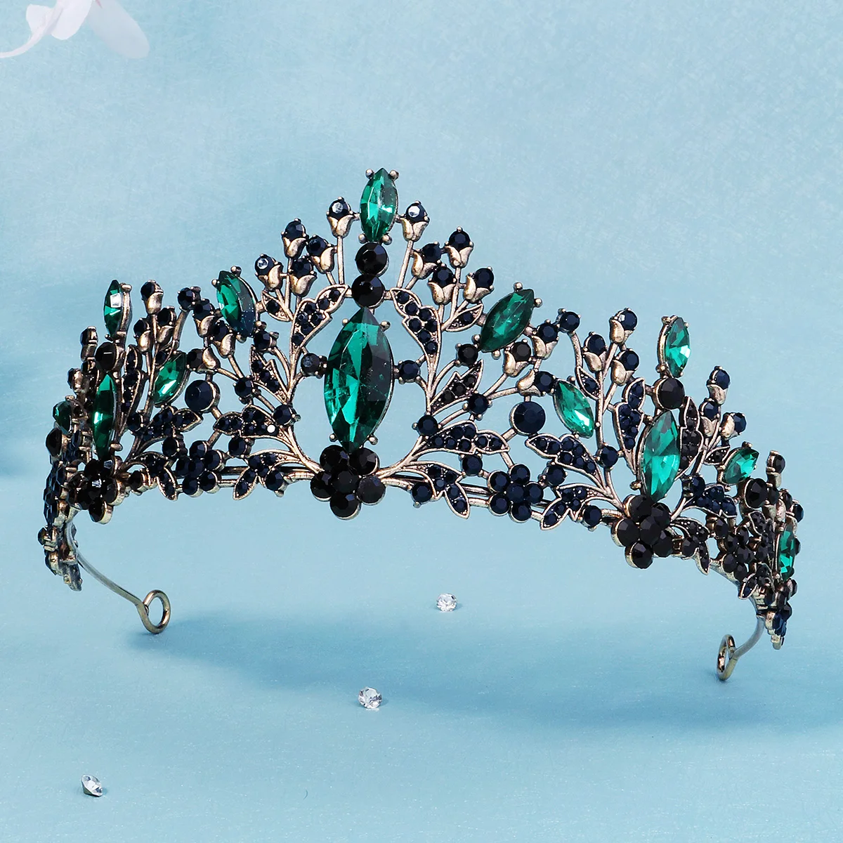 Green Crystal Tiaras and Crowns for Women Wedding Bridal Hair Accessories Baroque Vintage Rhinestone Head Jewelry Diadems image 3
