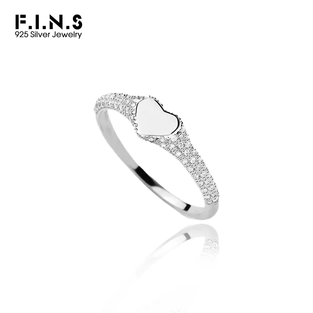 

F.I.N.S Pure S925 Sterling Silver Smooth Heart Ring For Women Fashion Heart-Shaped Zirconia Wedding Party Fine Jewelry Gifts