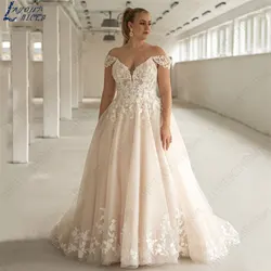 Layout Niceb Off Shoulder V-Ausschnitt Brautkleid Plus Size Applique Brautkleid rücken frei Rücken schnüren A-Linie Vestidos de NoivaLAYOUT NICEB Schulterfrei V-Ausschnitt Brautkleid 2025 Plus Größe Applique Brautkleid