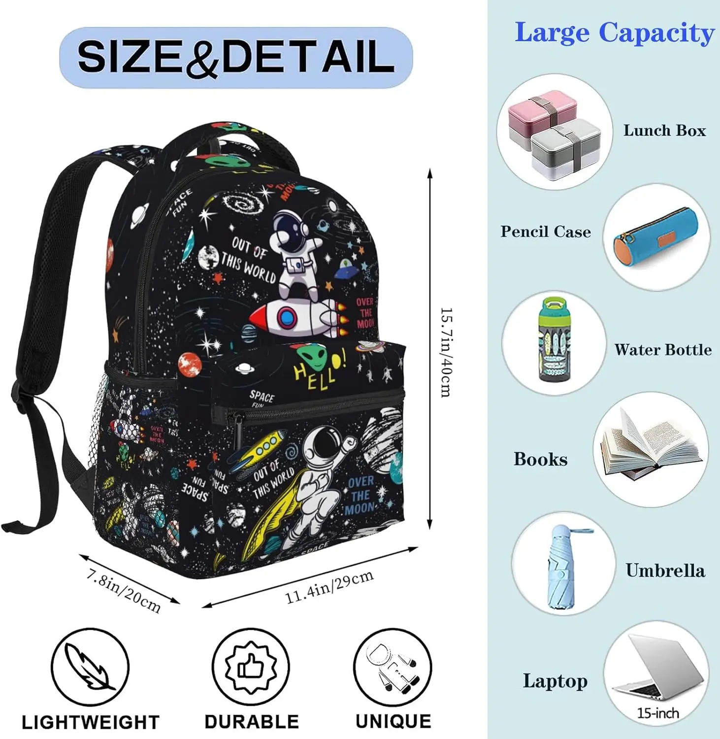 Space Astronaut Rocket School Backpack for Boys Kids Girls Adjustable Strap 16 inch School BookBag Outdoor Daypack Gifts
