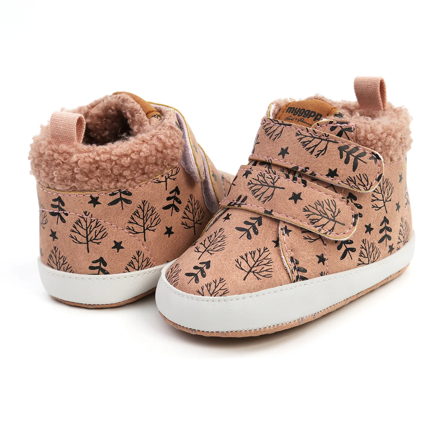 Baby High Top Walking Shoes, Acolchoado, Cor sólida, Quente, Rapaz, Meninas