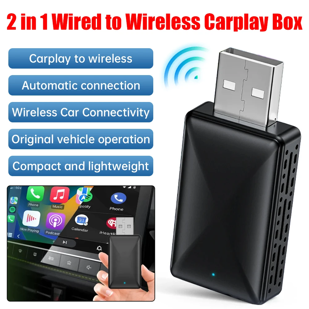 

Adaptador Carplay sem fio para Android Auto 2in 1 Dongle inteligente 5G Wi-Fi For iPhone Telefone Volvo Benz Mg Kia Chery VW