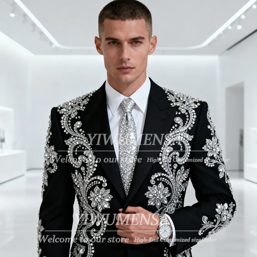 

Sparkling Diamond Stones Suits Men For Wedding Satge Single Breasted Beaded Prom Blazers Customized 2 Pieces Groom Tuxedos 2026