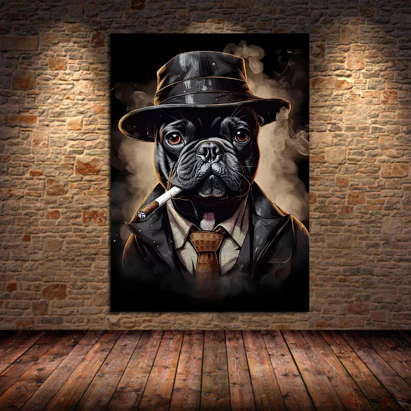 Cool Funny Animal in Suits Smoking Poodle French Bulldog Gangster Art Poster Canvas Painting Wall Prints Picture Room Home Decor