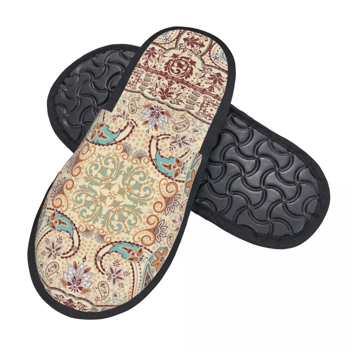 Custom Elegant Vintage Paisley House Slippers Women Comfy Memory Foam Geometric Floral Texture Slip On Bedroom Slipper Shoes